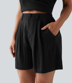 Short décontracté taille haute avec poches
