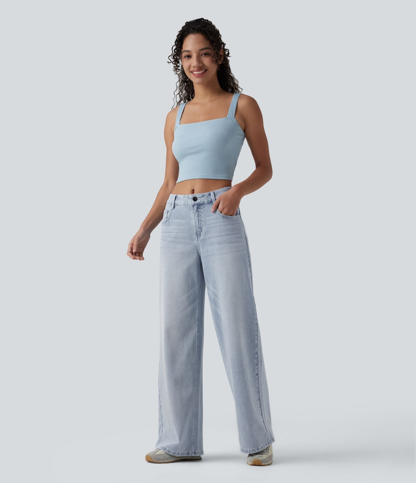 Jean Halara Flex™ mi-taille large ample délavé décontracté avec poches