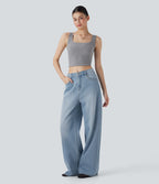 Jean palazzo ample taille mi-haute Halara Flex™ effet délavé avec poches