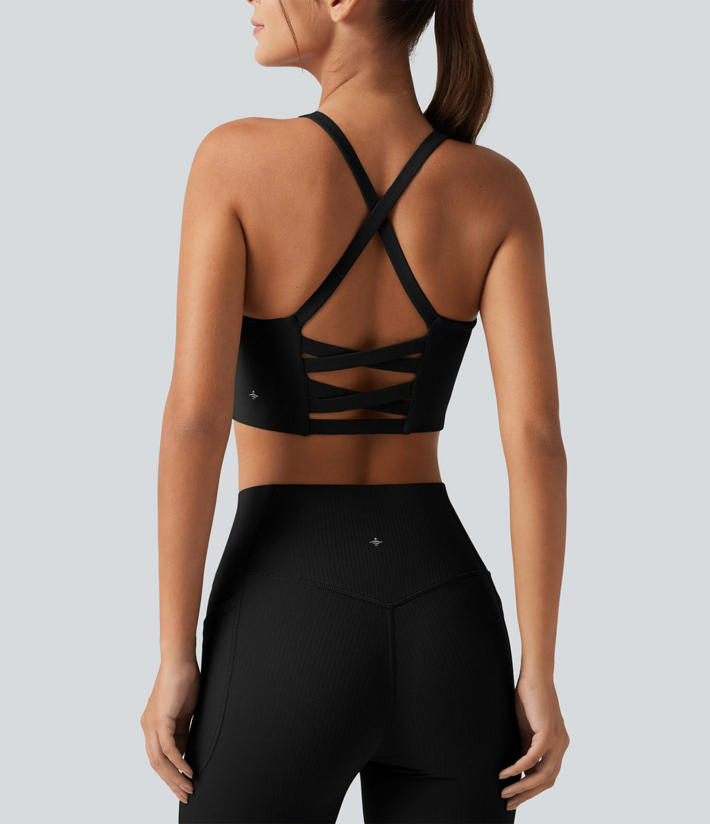 Brassière running Halara UltraSculpt™ côtelée à maintien léger avec coussinets amovibles