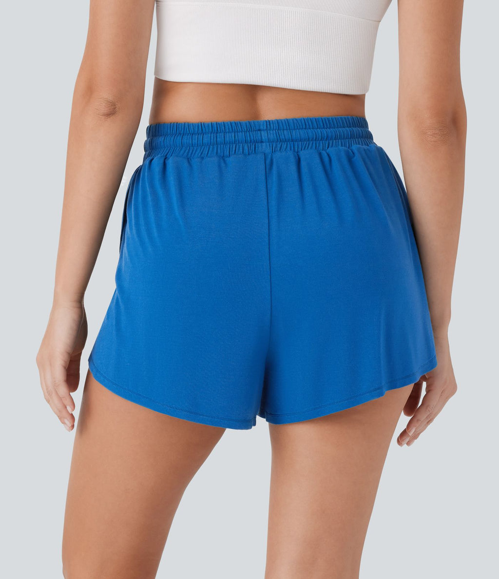 Short décontracté 2-en-1 taille haute avec cordon de serrage et poche latérale