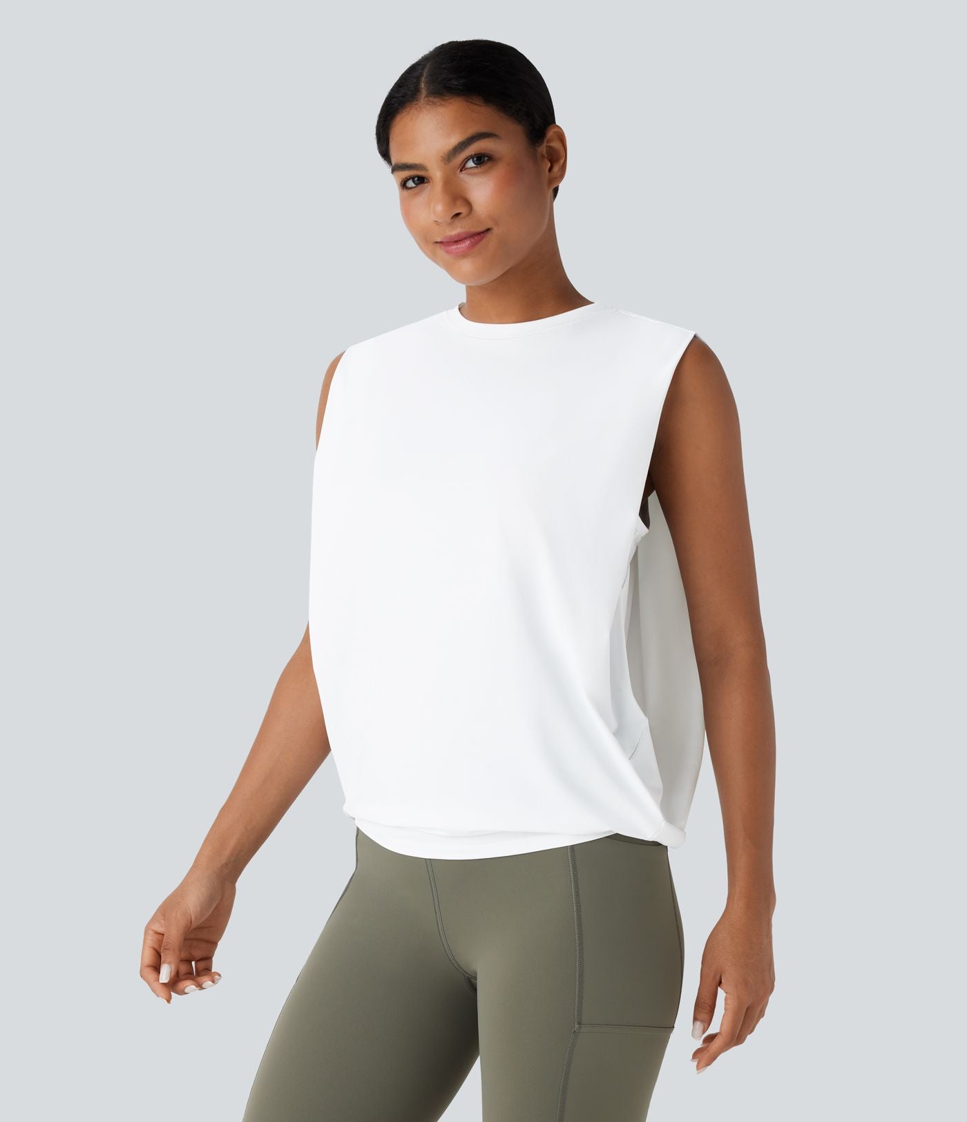 Débardeur de yoga col rond froncé, tissu rafraîchissant - Protection UPF50+