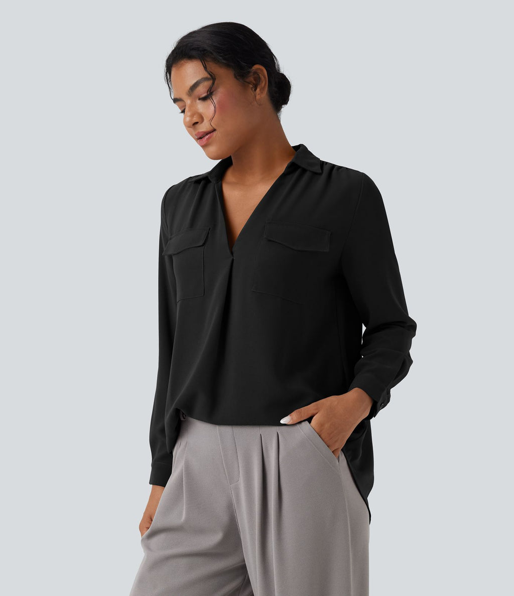 Chemise de travail col V manches longues avec poches