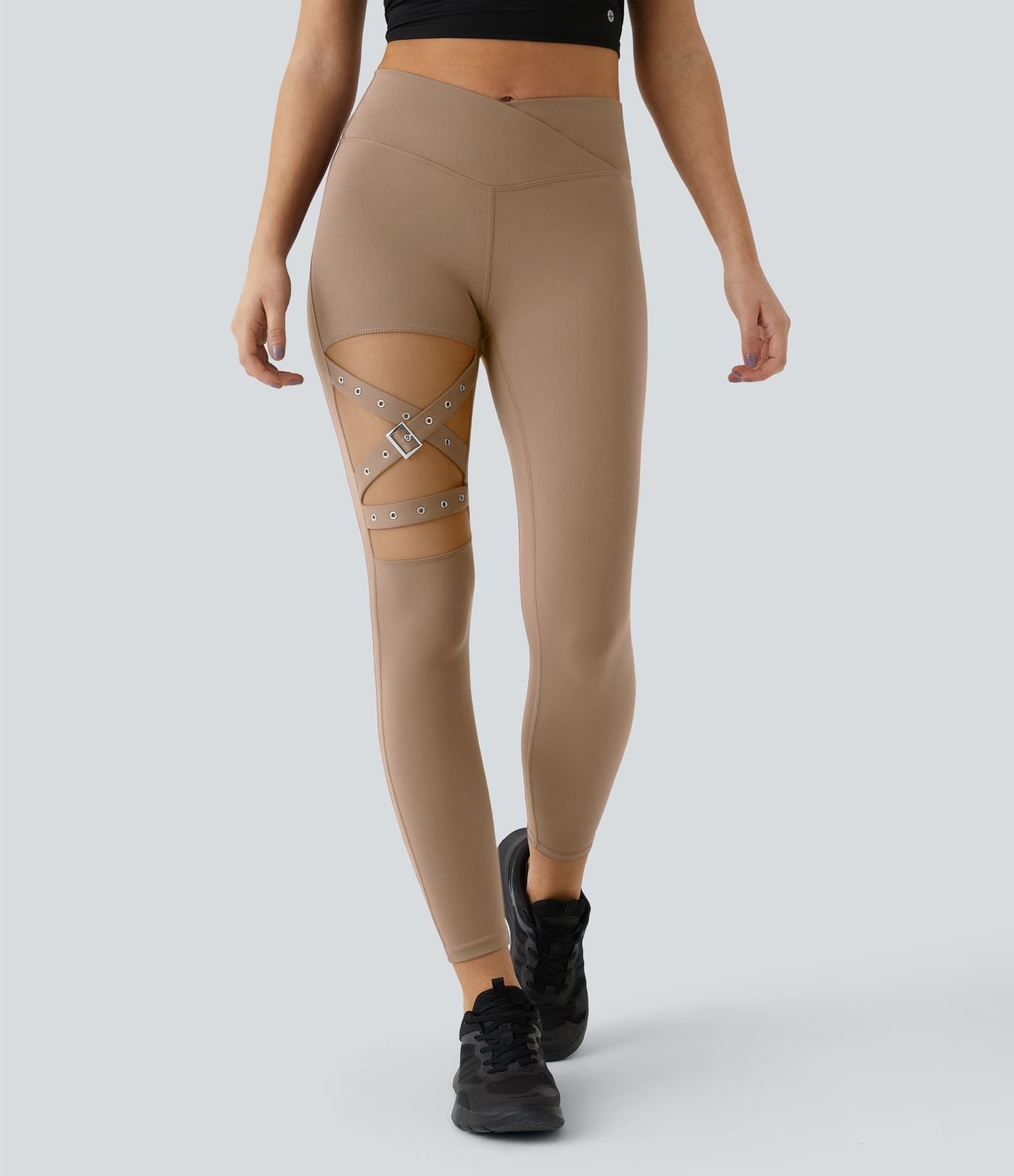 Legging yoga croisé taille haute avec mesh contrastant et boucle décorative DayStretch