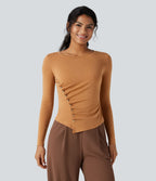 T-shirt tailleur col rond ourlet asymétrique manches longues