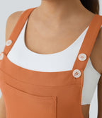 Salopette Casual Bretelles Ajustables Boutonnés Multiples Poches Plis et Tissu Gaufré