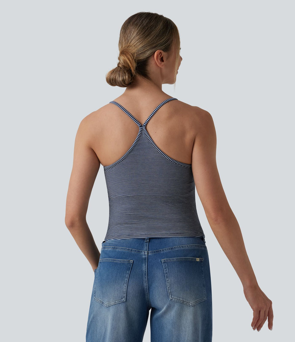 Top débardeur denim décontracté Halara Flex™ col U brassière intégrée rayé