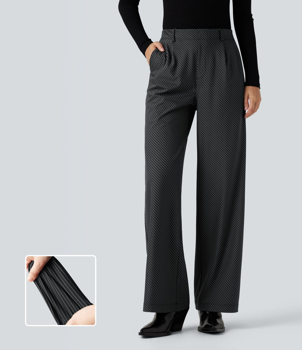 Pantalon de travail Halara Flex™ droit à rayures, taille haute, avec poches