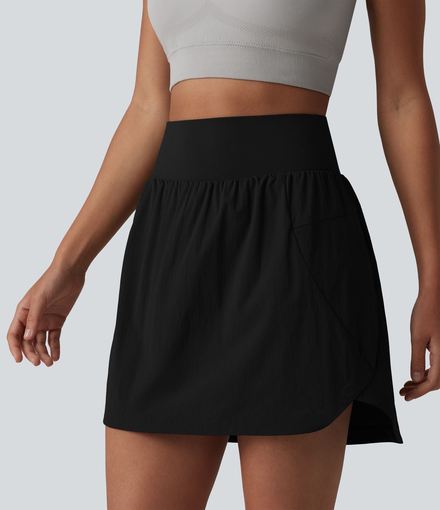 Jupe-short mini 2-en-1 taille haute ourlet arrondi avec poches pour la randonnée