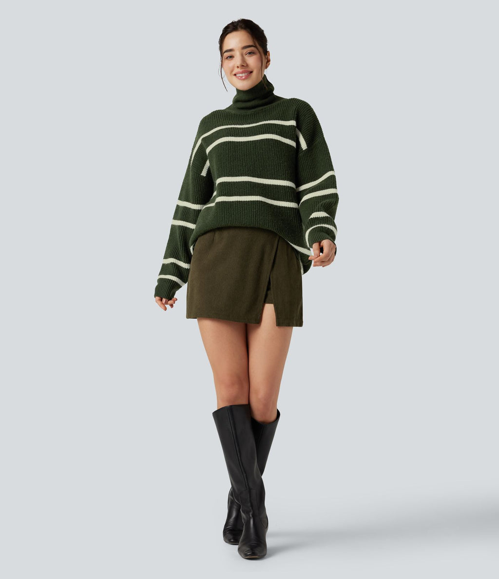 Pull color block col montant manches longues