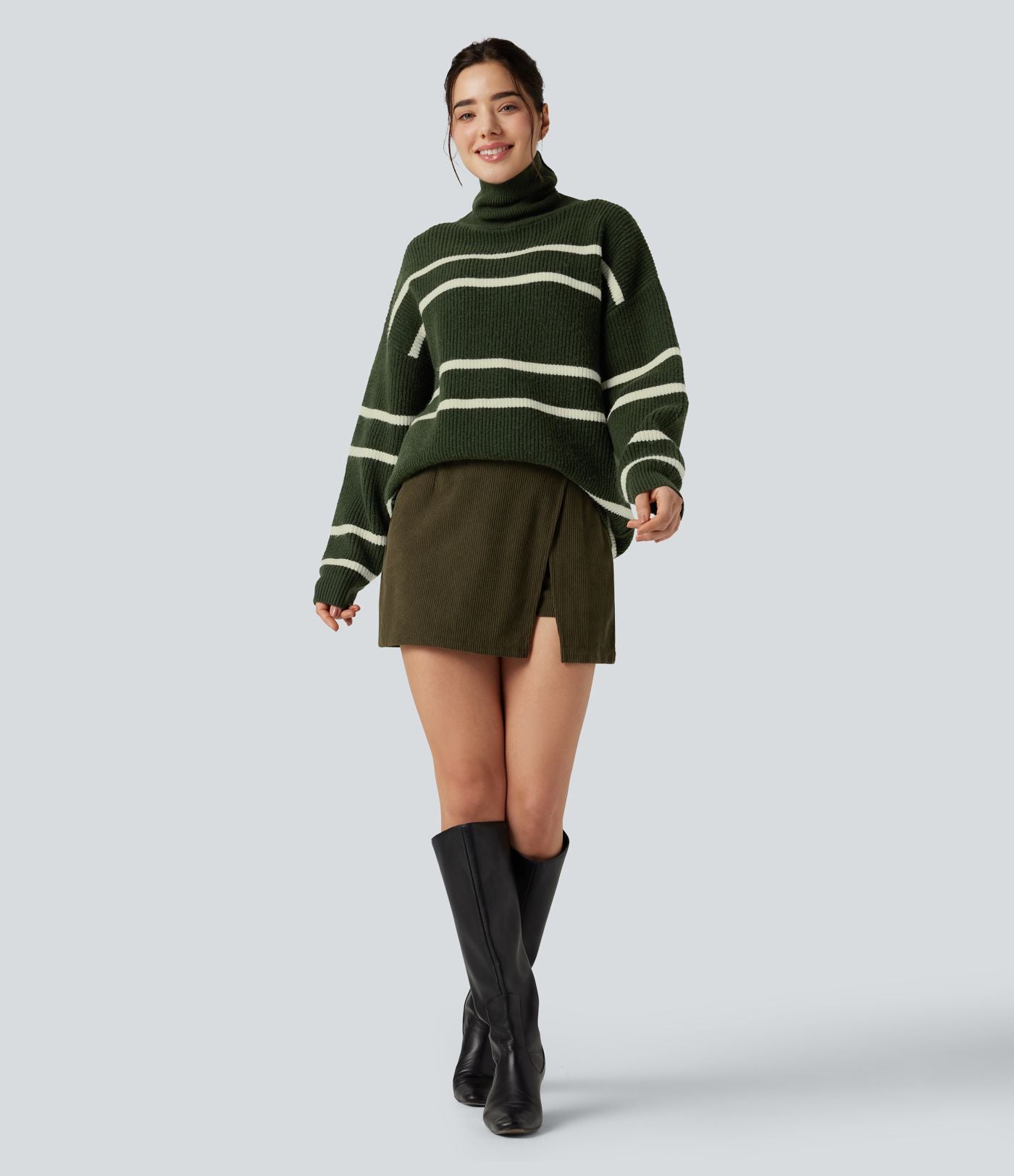 Pull color block col montant manches longues