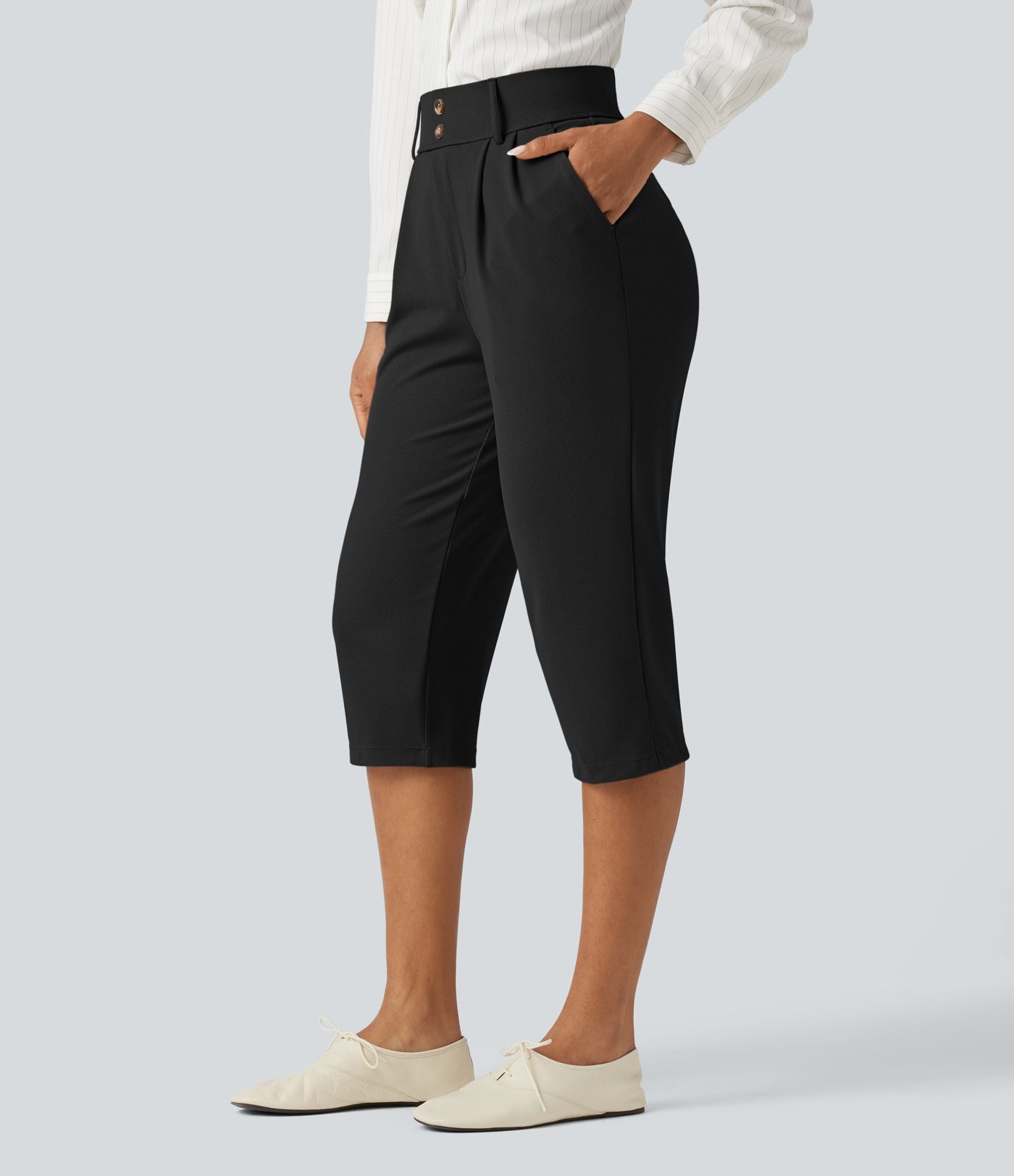 Pantacourt habillé Halara Flex™ taille haute fuselé en tissu gaufré avec poches