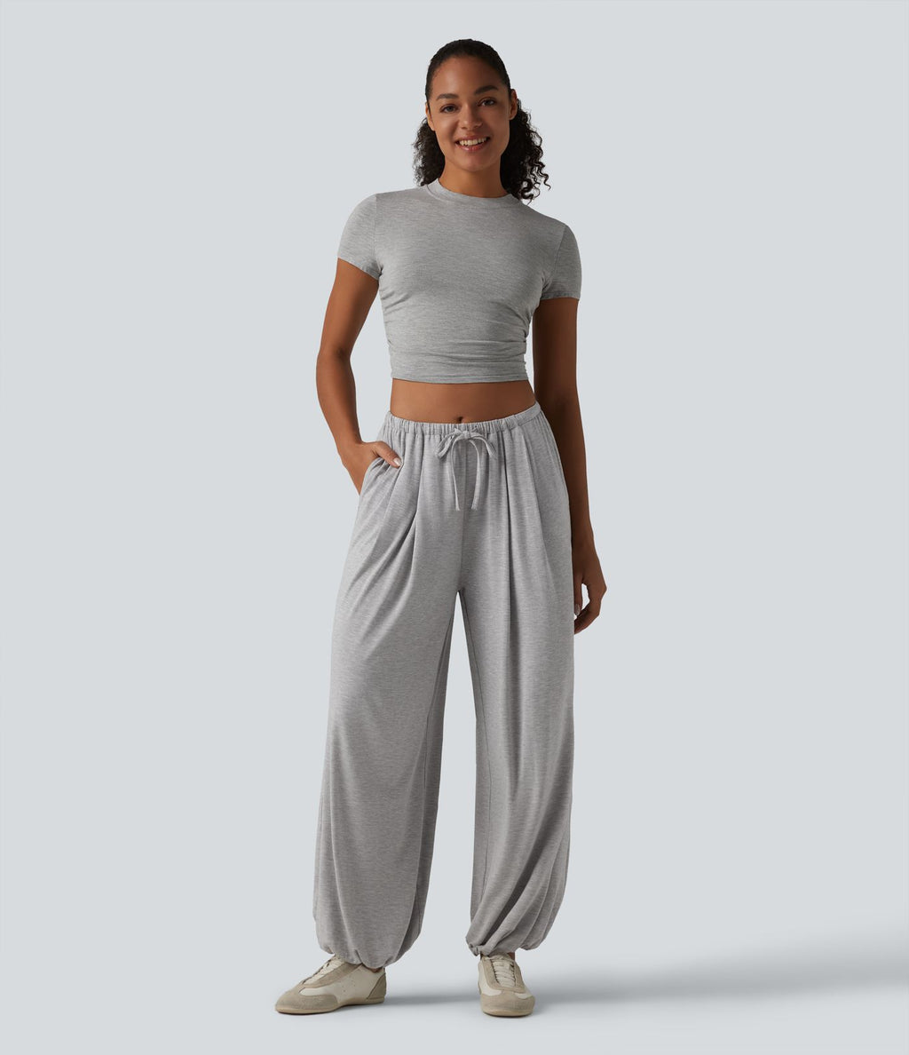 Jogging casual coupe ballon taille mi-haute avec cordon de serrage et poches