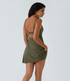 Robe de sport danse 2-pièces SoftlyZero™ Plush double bretelles caraco avec poche A-D