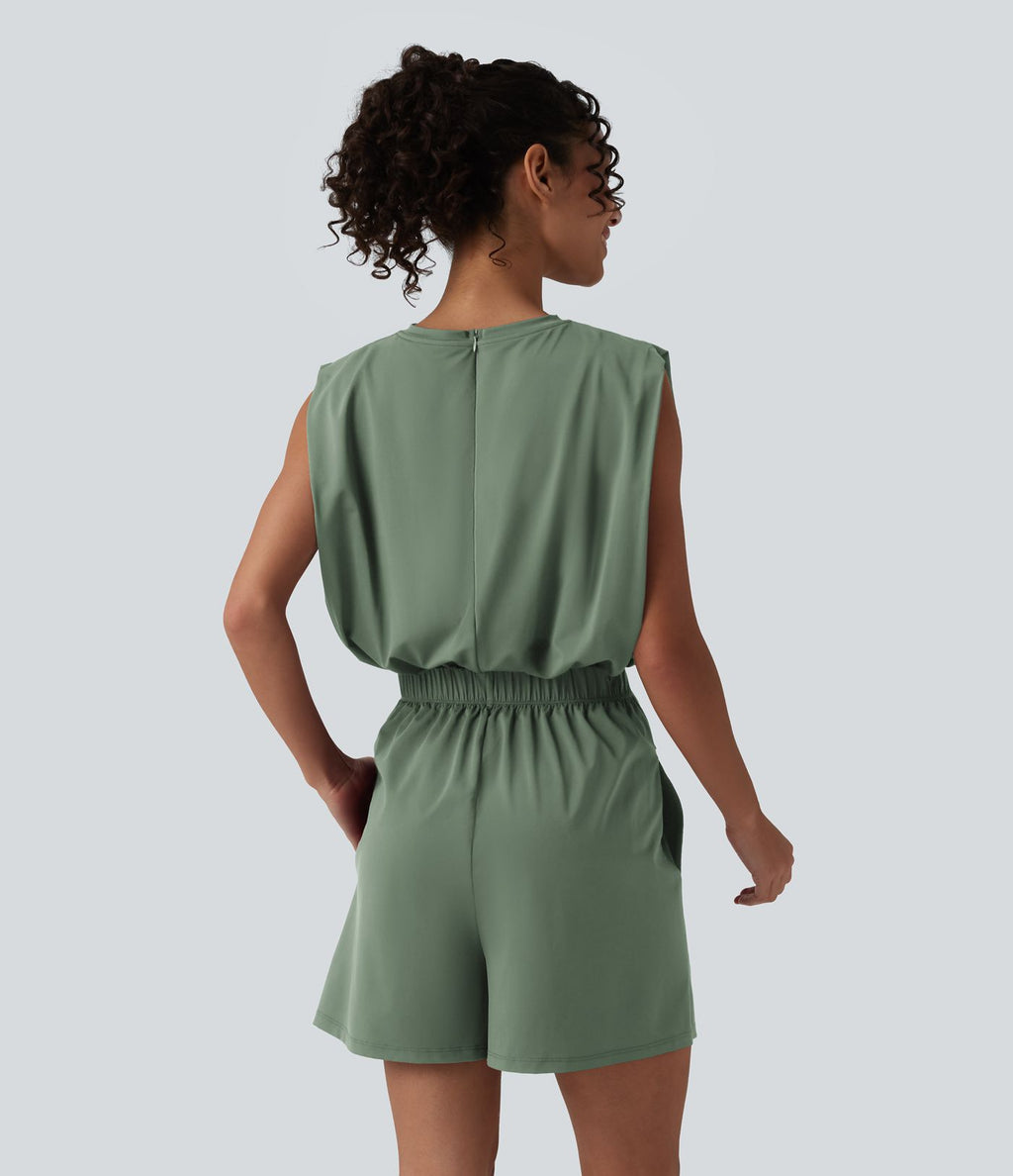 Combishort décontracté col rond sans manches effet frais InstantCool avec nœud frontal et poches, accès facile Easy Peasy, protection solaire UPF50+