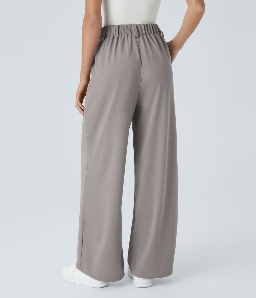 Pantalon Tailleur Large Fluide Halara Flex™ Gaufré Taille Haute Poches Latérales