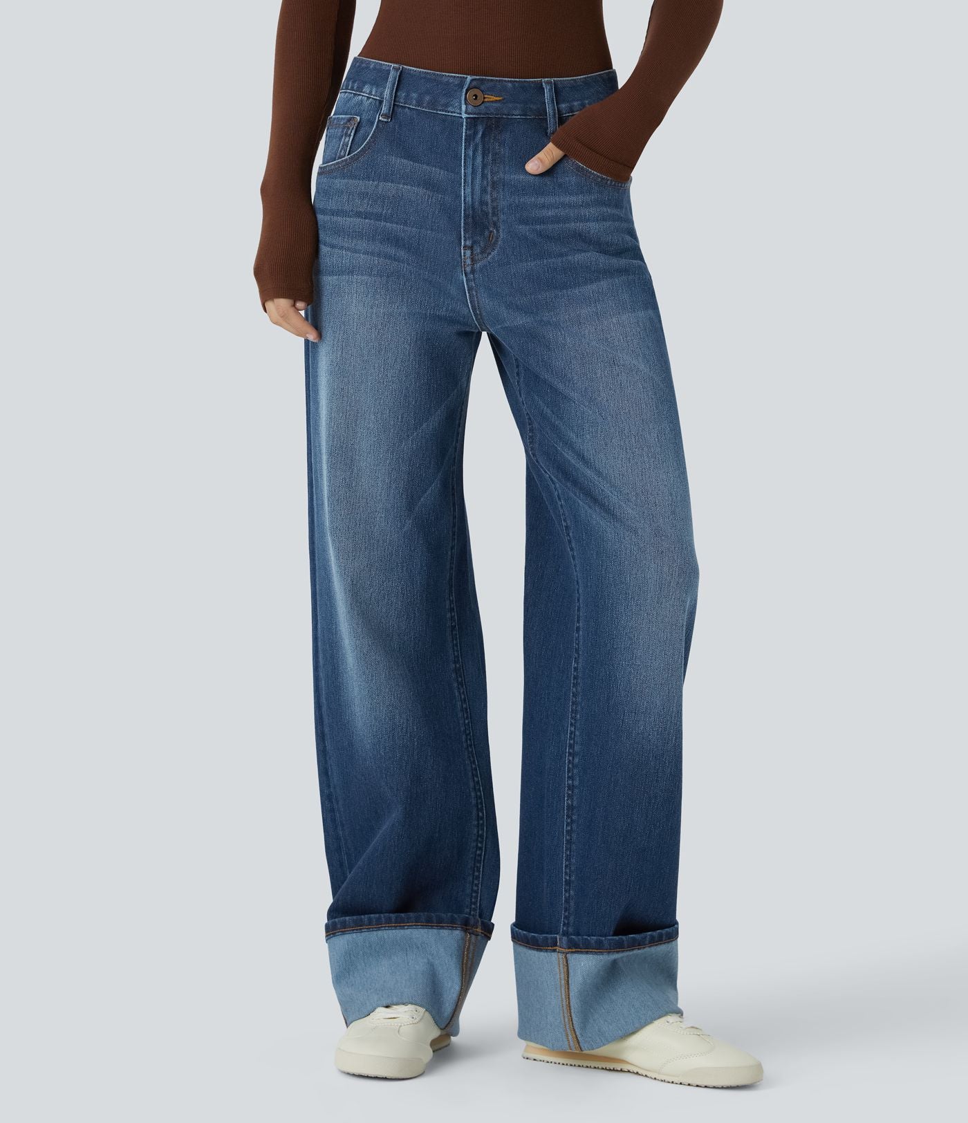 Jean boyfriend taille basse extensible délavé avec poches multiples Halara Flex™
