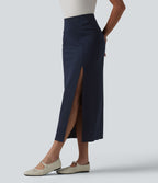 Jupe midi tailleur moulante fendue taille haute