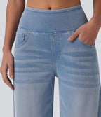 Halara Flex™ Jean large casual baggy taille mi-haute en lyocell drapé effet délavé, avec poches