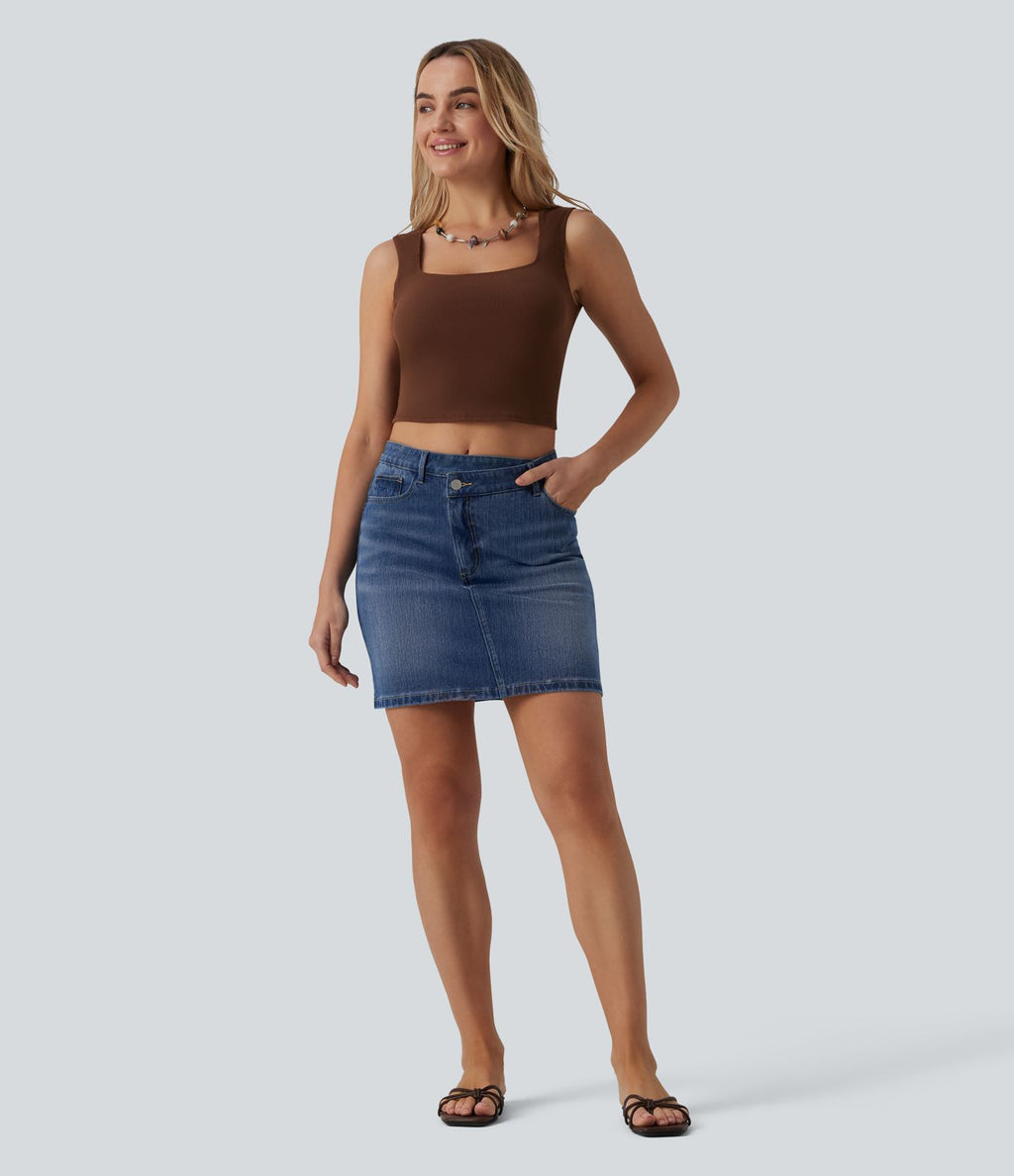 Jupe mini en jean Halara Flex™ casual taille mi-haute asymétrique avec poches