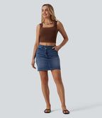 Jupe mini en jean Halara Flex™ casual taille mi-haute asymétrique avec poches
