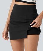 Jupe décontractée taille haute en lin extensible 2-en-1 avec fermeture éclair invisible et fente