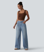 Jean Halara Flex™ mi-taille large ample délavé décontracté avec poches