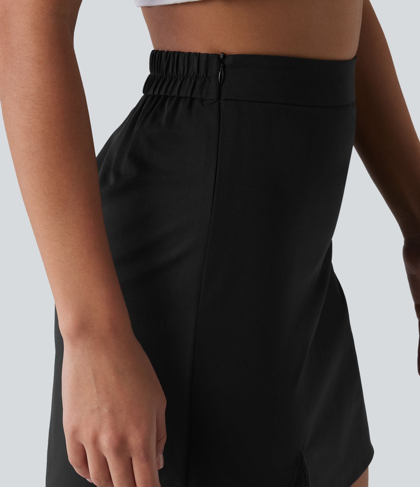 Jupe mini casual taille haute en popeline extensible avec dentelle contrastée