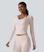 Haut de yoga à manches longues et bretelles croisées, toucher doux, protection solaire UPF50+