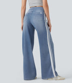 Halara Flex™ Jean large fluide délavé taille haute à rayures avec poches