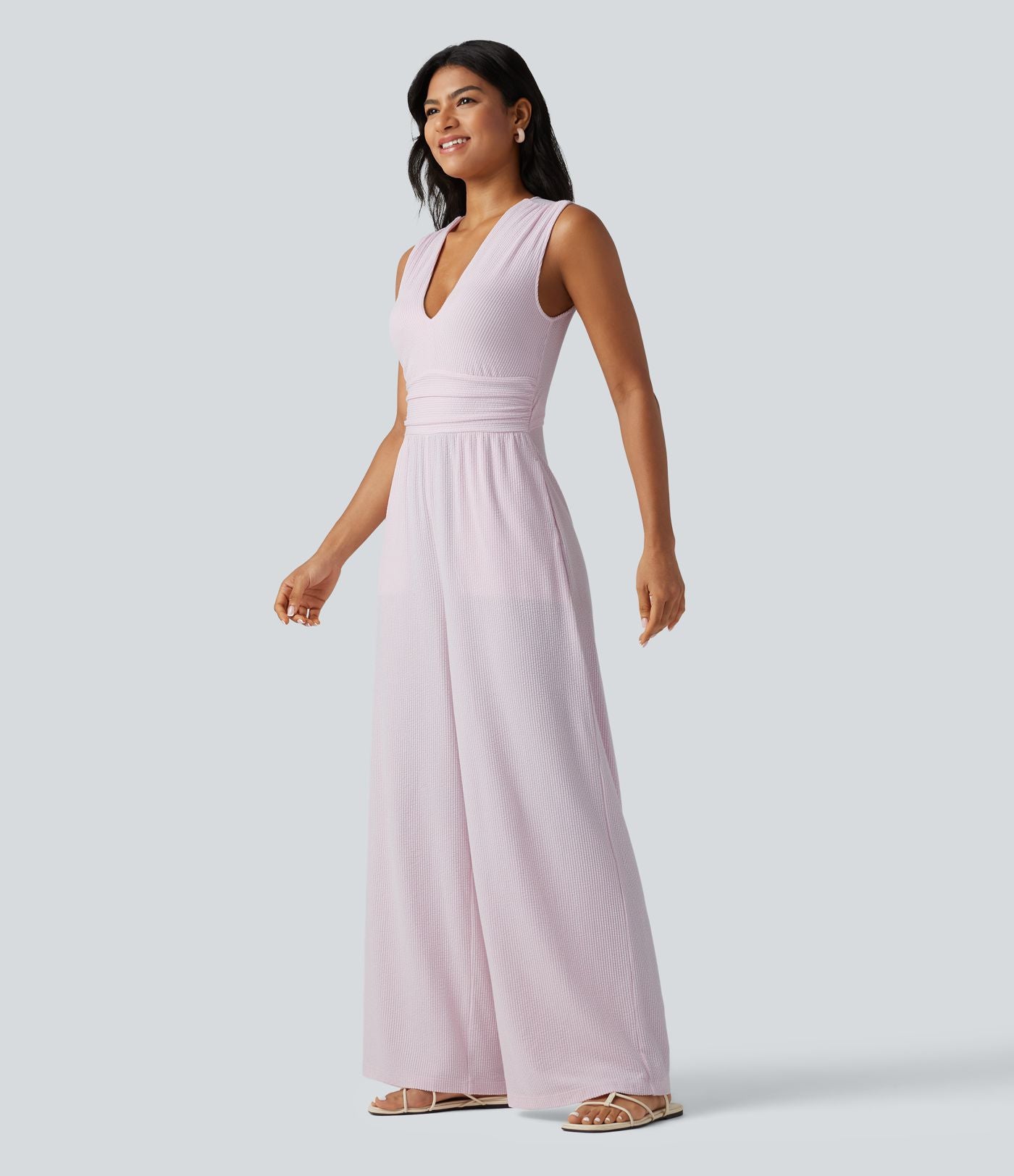 Combinaison sans manches col V à rayures avec brassière intégrée et poches – Édition Easy Peasy