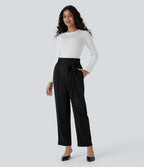 Pantalon Tailleur à taille haute, ceinture, poches latérales et jambes droites