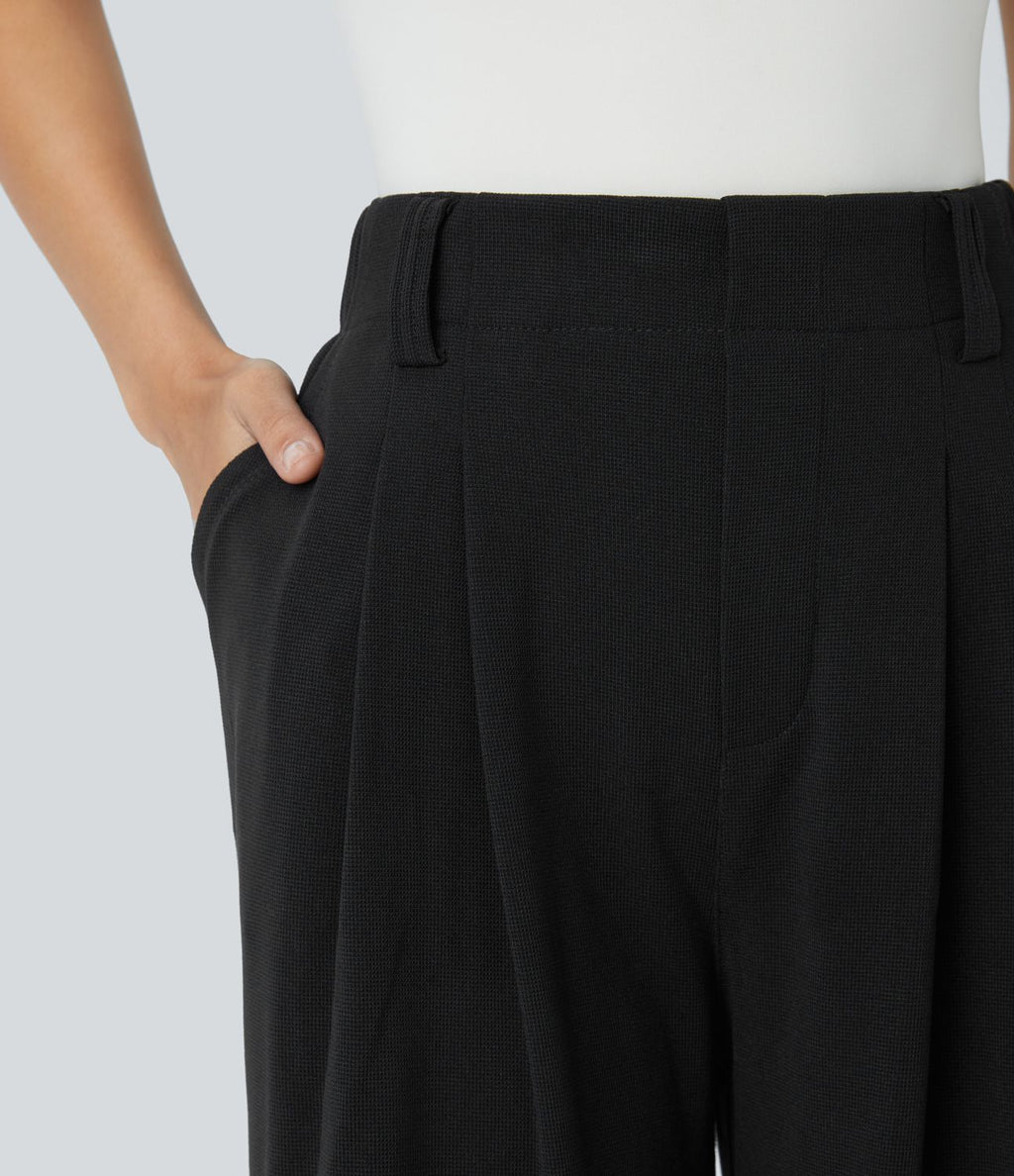 Halara Flex™ Pantalon Tailleur Large Fluide Gaufré Taille Haute Poches Latérales
