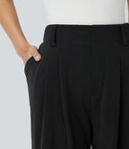 Pantalon Tailleur Large Fluide Halara Flex™ Gaufré Taille Haute Poches Latérales