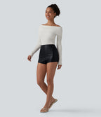 Short décontracté taille haute skinny extensible en PU