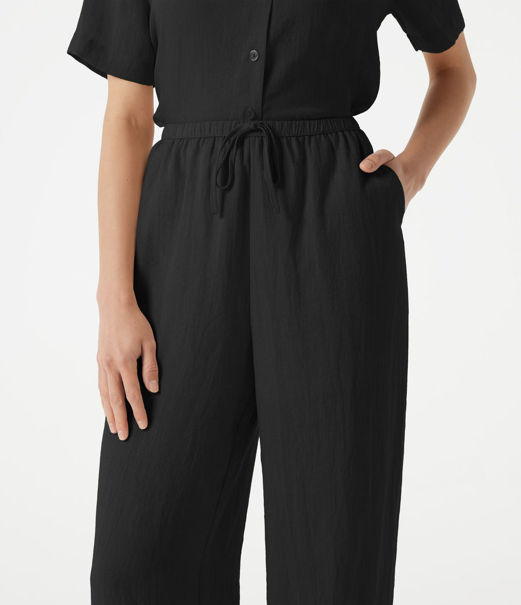 Pantalon barrel de bureau taille haute en mélange de lin avec short intégré et poches
