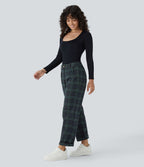 Pantalon Casual à Carreaux Taille Moyenne Avec Fermeture Eclair et Poche Latérale à Jambe Droite
