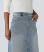 Jupe denim mi-longue Halara Flex™ évasée taille mi-haute mesh léopard contrastant avec poches