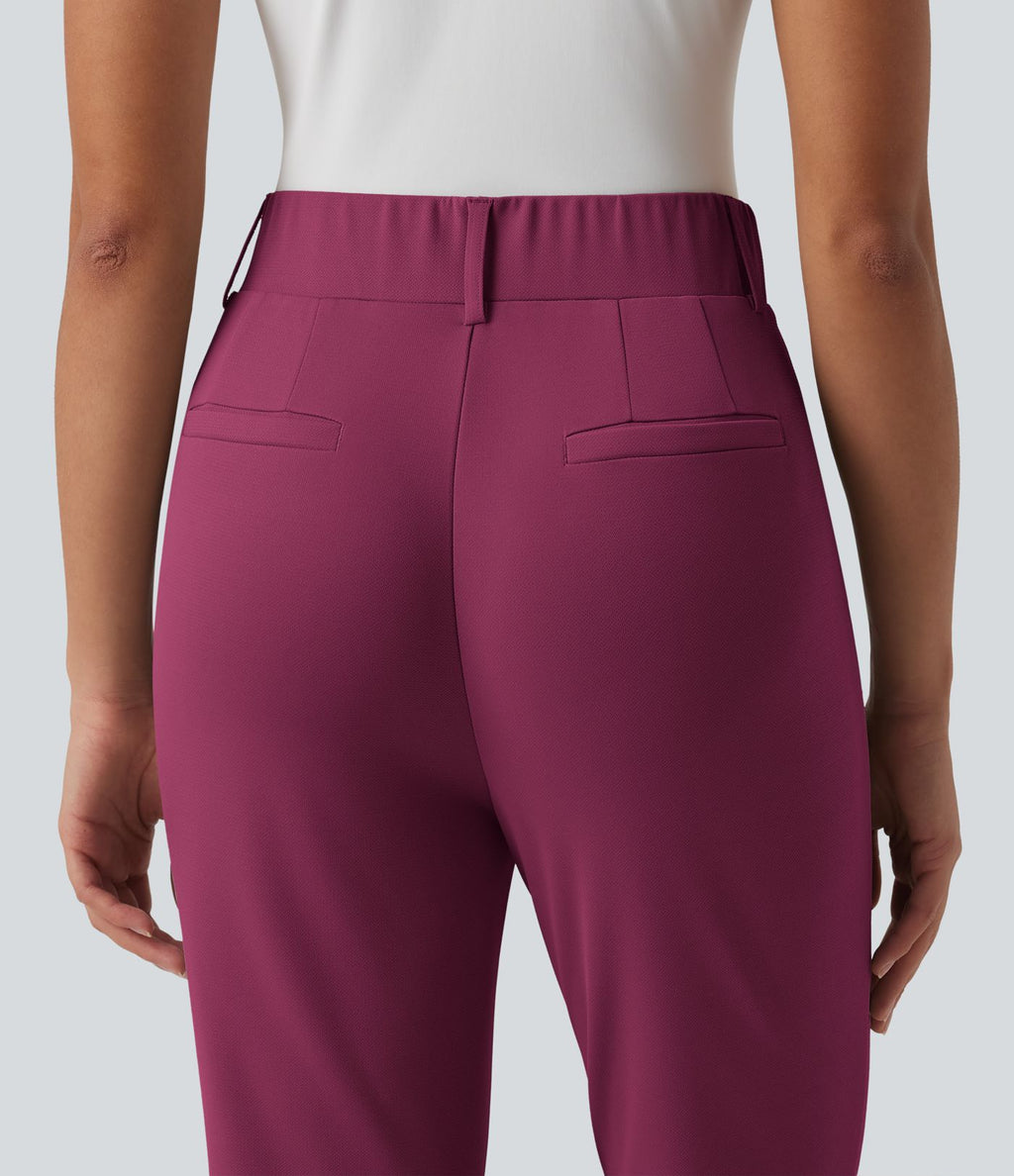 Pantalon de golf fuselé crêpe taille haute avec poches