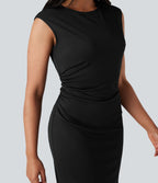 Robe mi-longue moulante tailleur col rond sans manches