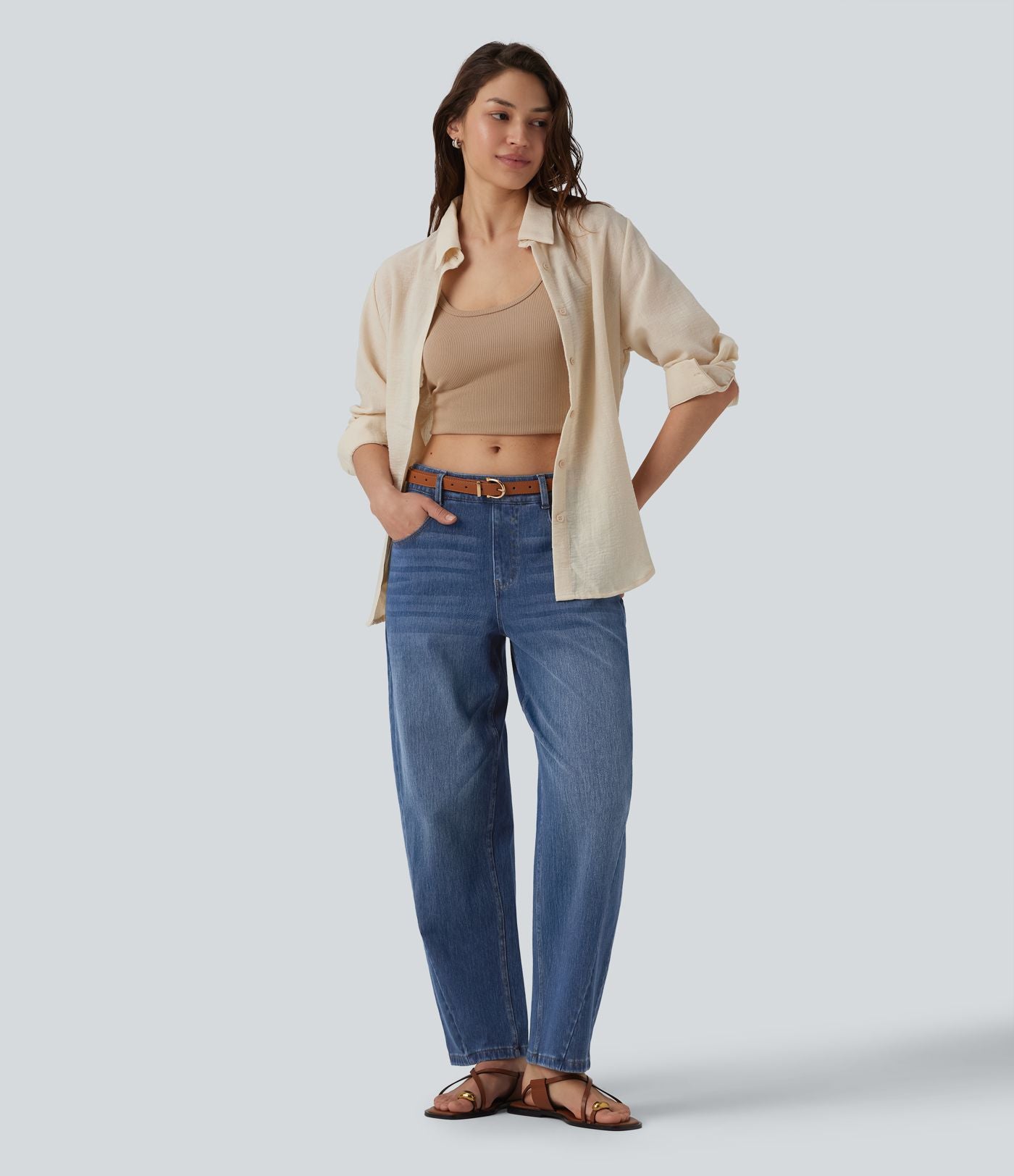 Jean Barrel 7/8 Halara Flex™ casual taille basse jambes tonneau avec poches