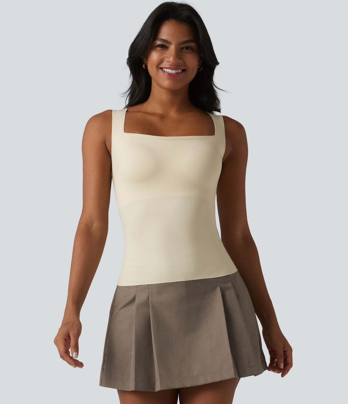 Débardeur décontracté col carré avec soutien-gorge intégré bonnets B-E