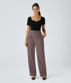 Pantalon de travail Halara Flex™ droit froncé avec poche zippée, taille haute
