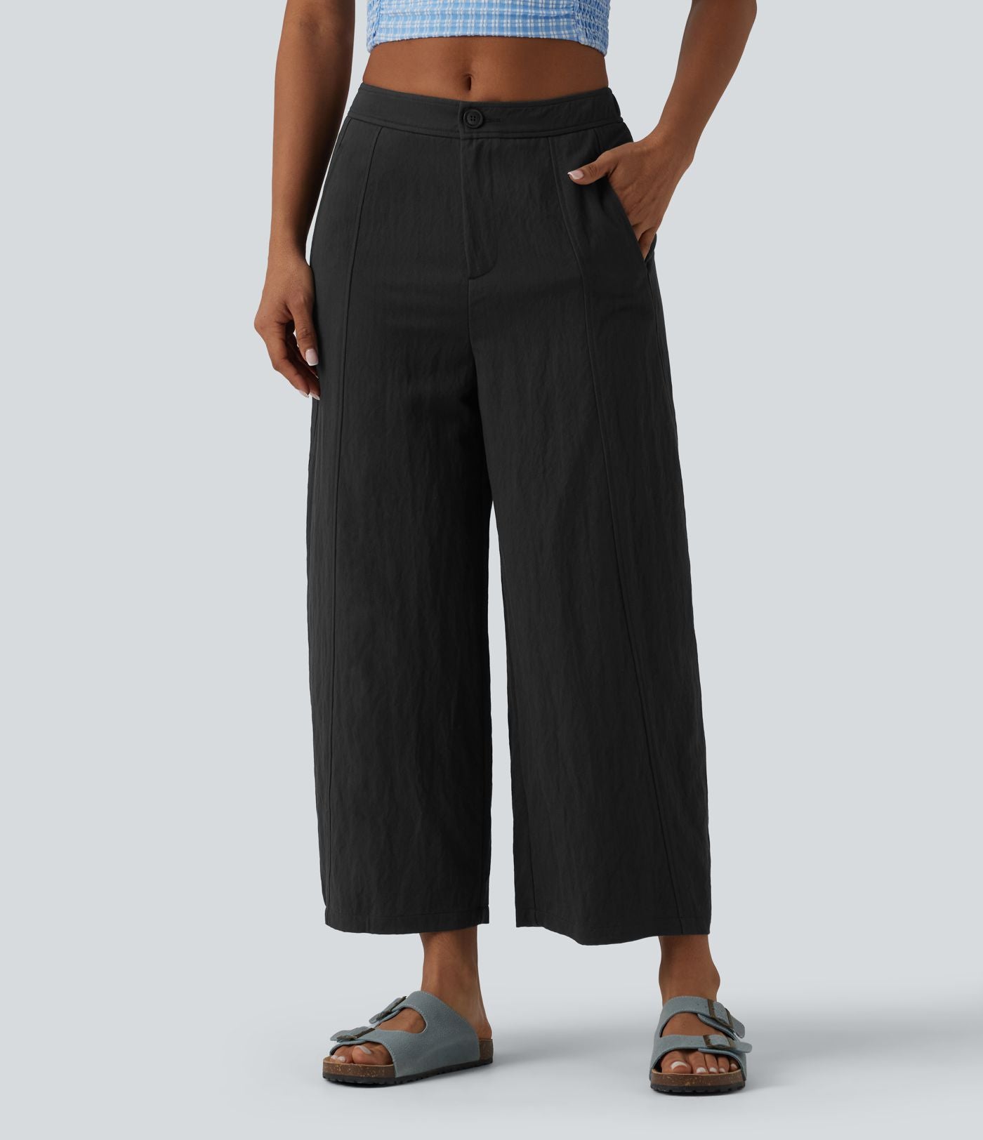 Pantalon barrel casual coupe tonneau taille mi-haute avec poches