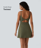 Robe de sport danse 2-pièces SoftlyZero™ Plush double bretelles caraco avec poche A-D