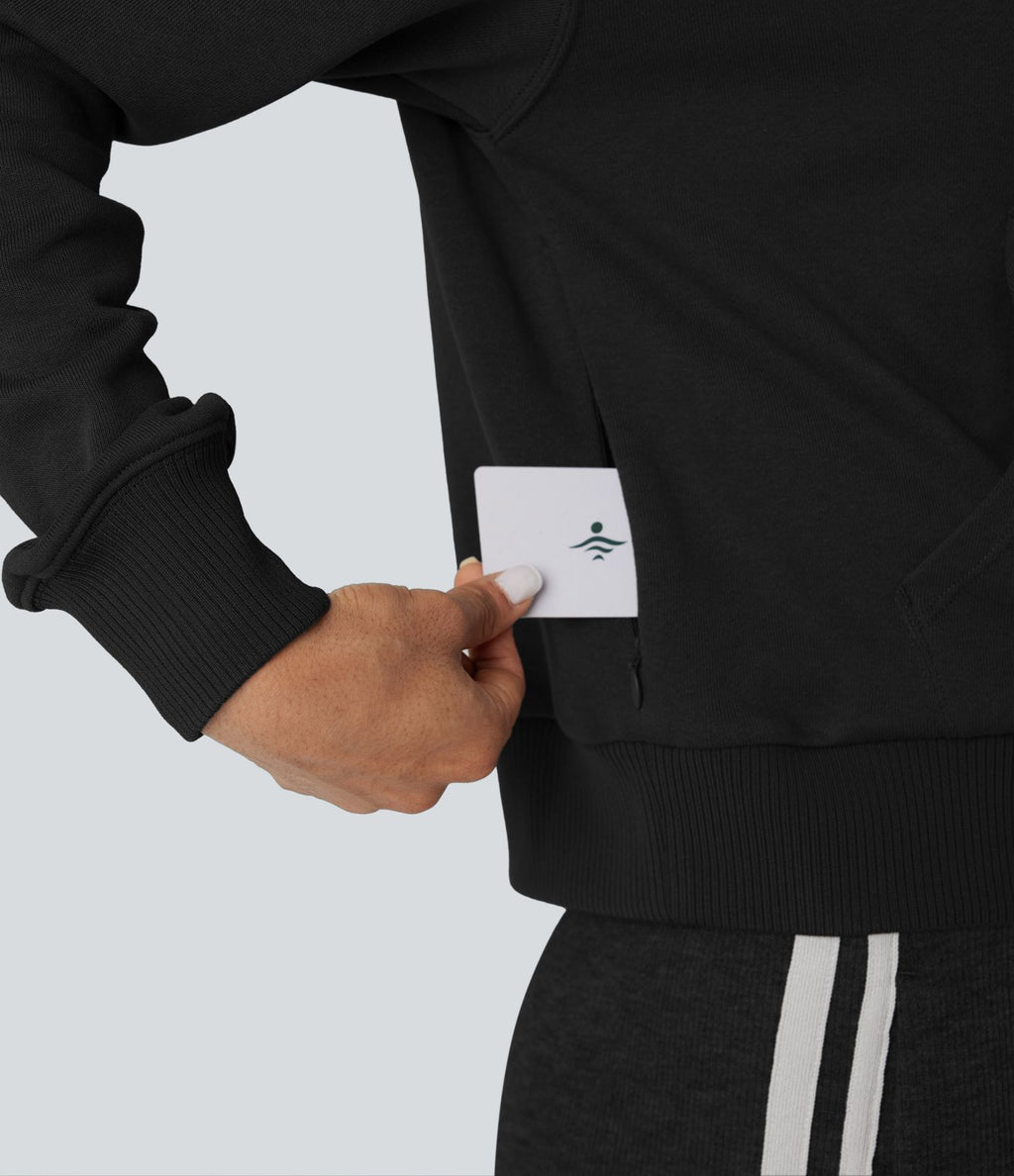 Sweat-shirt coton décontracté à capuche avec fermeture éclair et poches