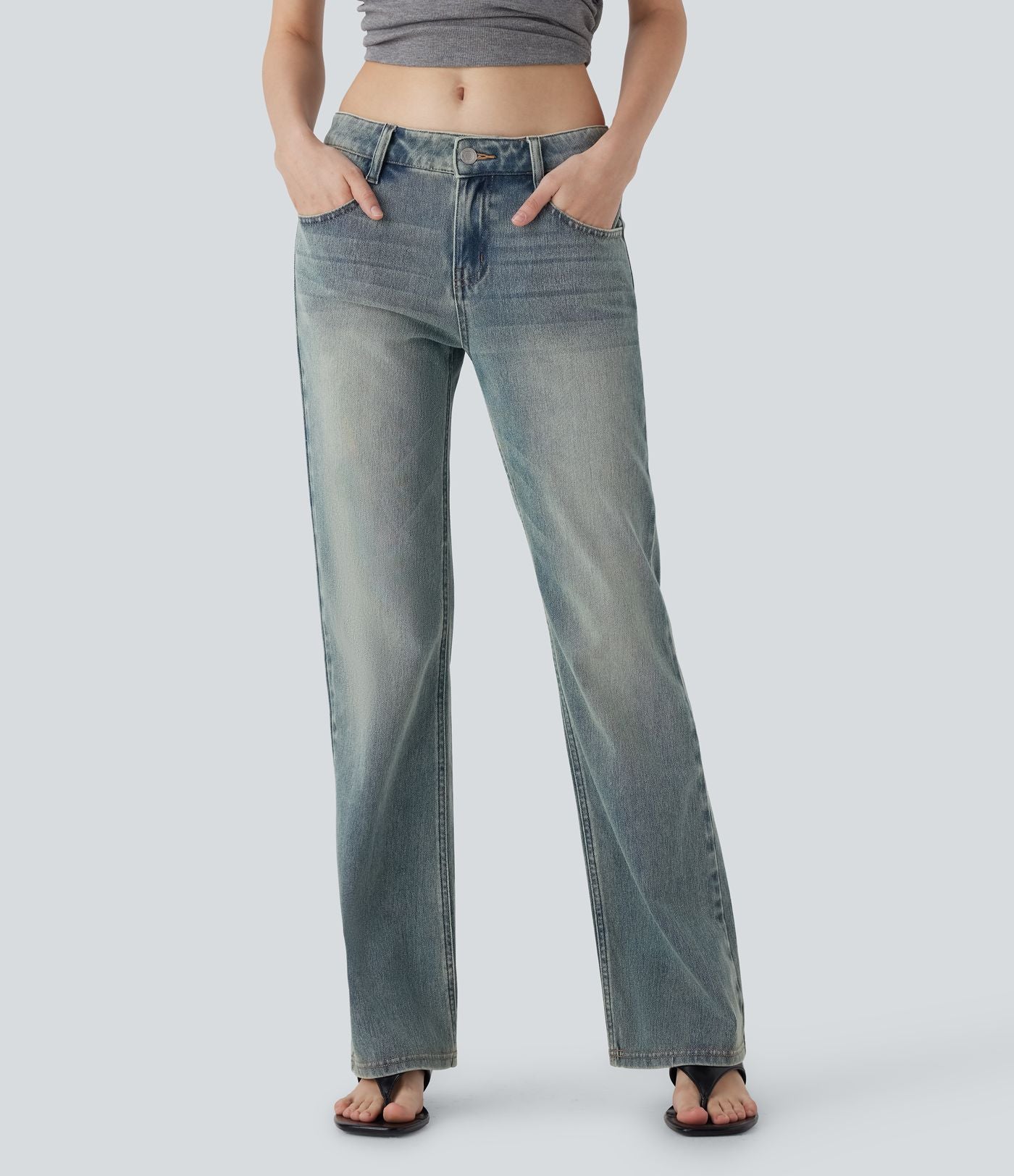 Jean bootcut délavé taille basse Halara Flex™ à poches multiples