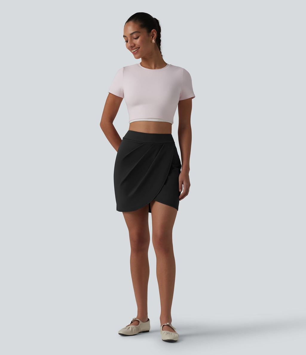 DayStretch Jupe mini casual 2-en-1 bodycon plissée croisée taille haute