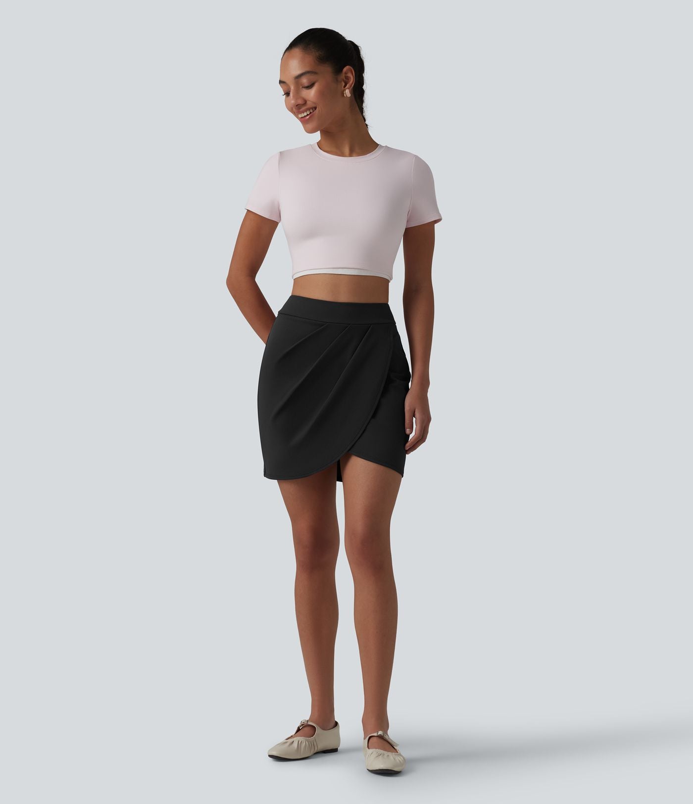 DayStretch Jupe mini casual 2-en-1 bodycon plissée croisée taille haute