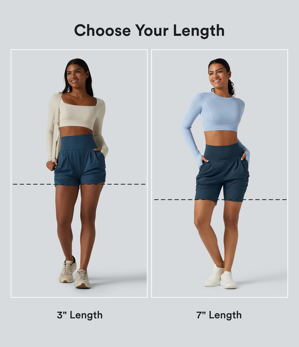 Short de yoga SoftlyZero™ Airy 18cm effet frais InstantCool taille haute froncé avec poches
